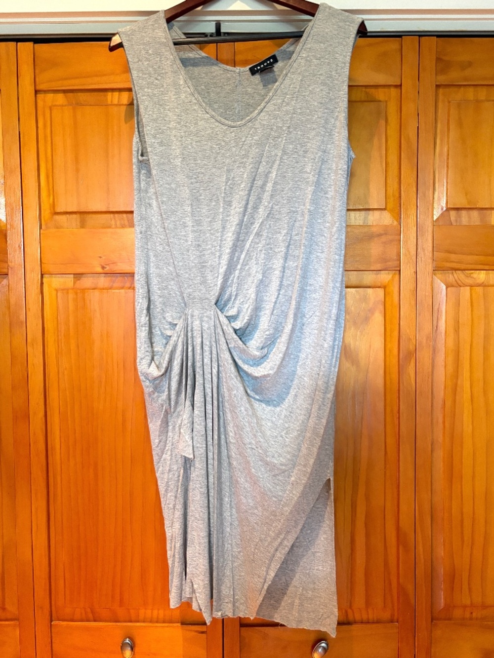 Trouve Asymmetrical Hem Heathered Grey Sleevless Dress, Raw Hem, Size Small